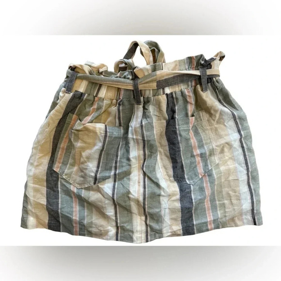 American Eagle Women's Lined Striped Linen Blend Mini Skirt Cream and green NWT - Picture 2 of 7